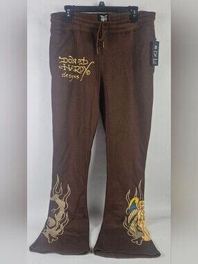 Ed Hardy Men's Boot Flaired Cocoa Fleece Swratpants Men's Large NWT